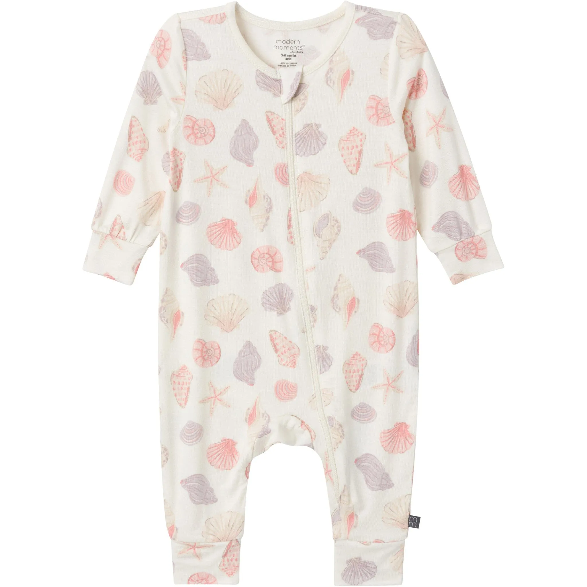 2-Pack Baby Girls Ivory Seashells Zip Front Rompers