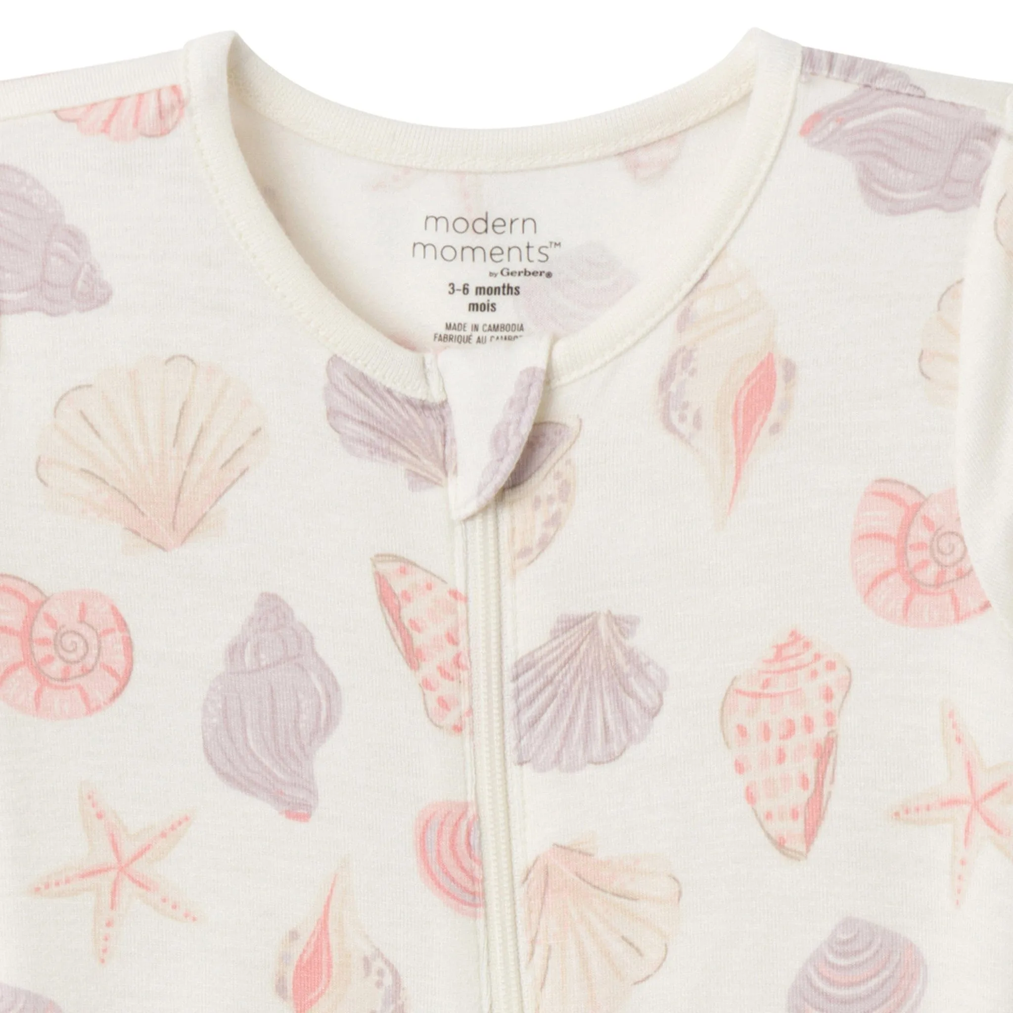 2-Pack Baby Girls Ivory Seashells Zip Front Rompers