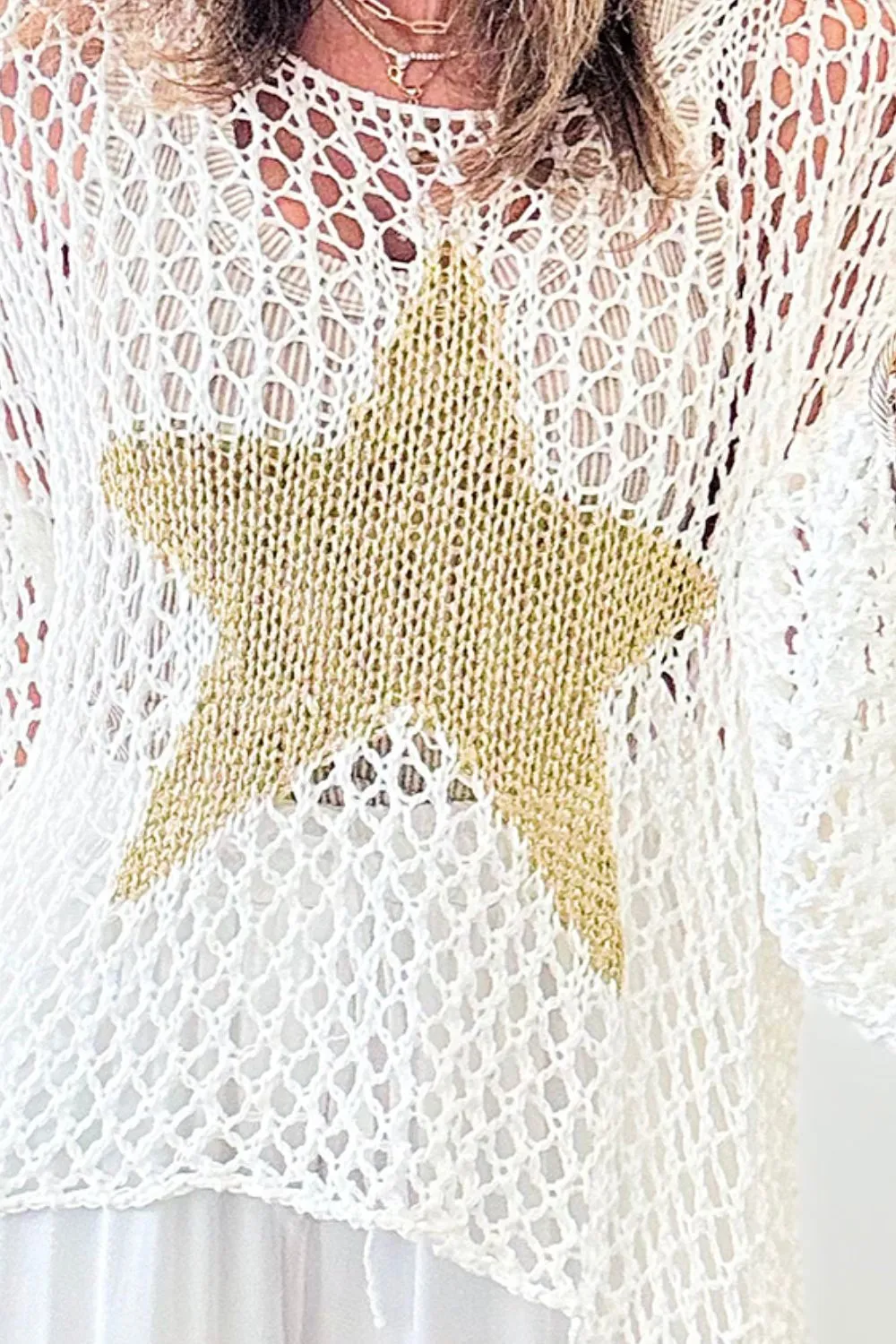 Alexandra Openwork Star Boat Neck Knit Cover Up