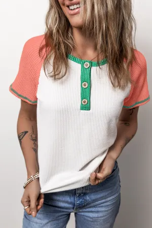 Amanda Color Block Round Neck Short Sleeve T-Shirt