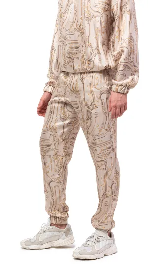 Antic Faces Print Silk Joggers
