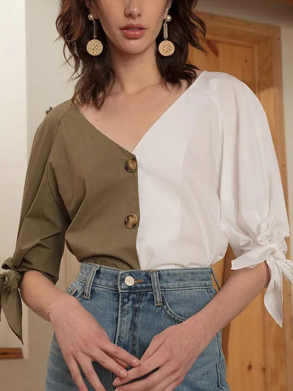 Autumn Butterfly Lace Single-Breasted V-Neck Shirt T-Shirt