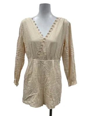 Beige V-Neck Button Down Romper