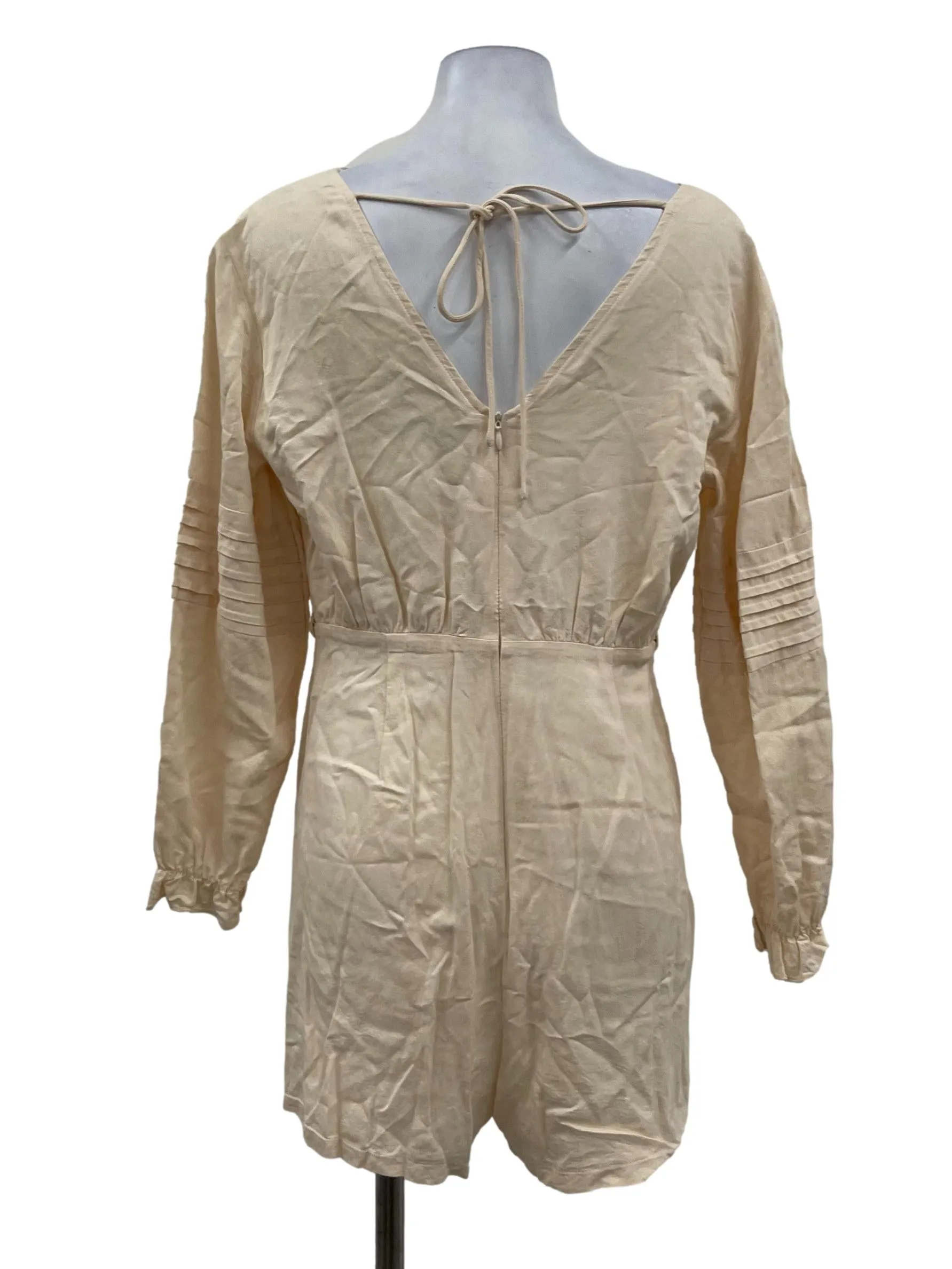 Beige V-Neck Button Down Romper