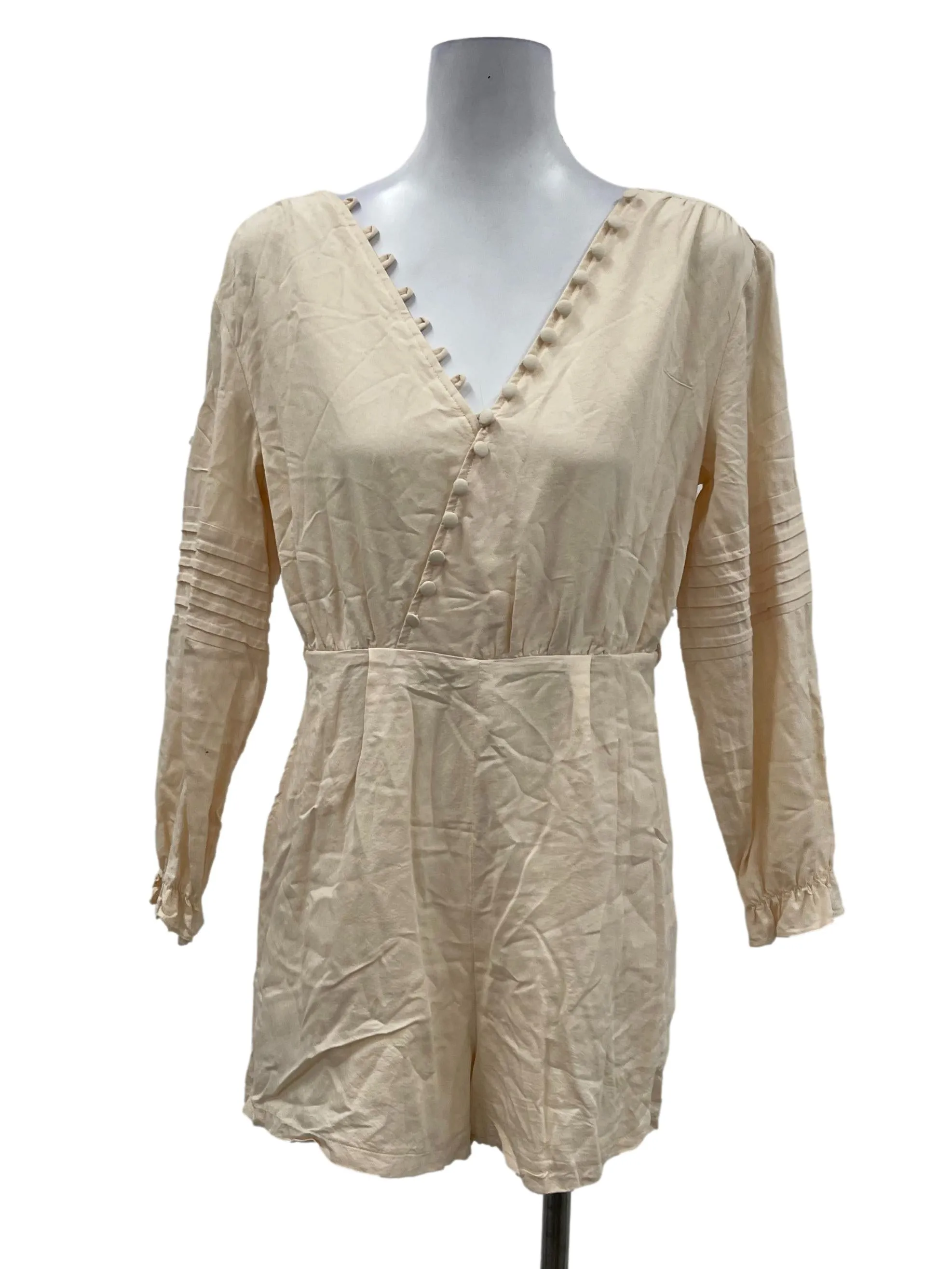 Beige V-Neck Button Down Romper