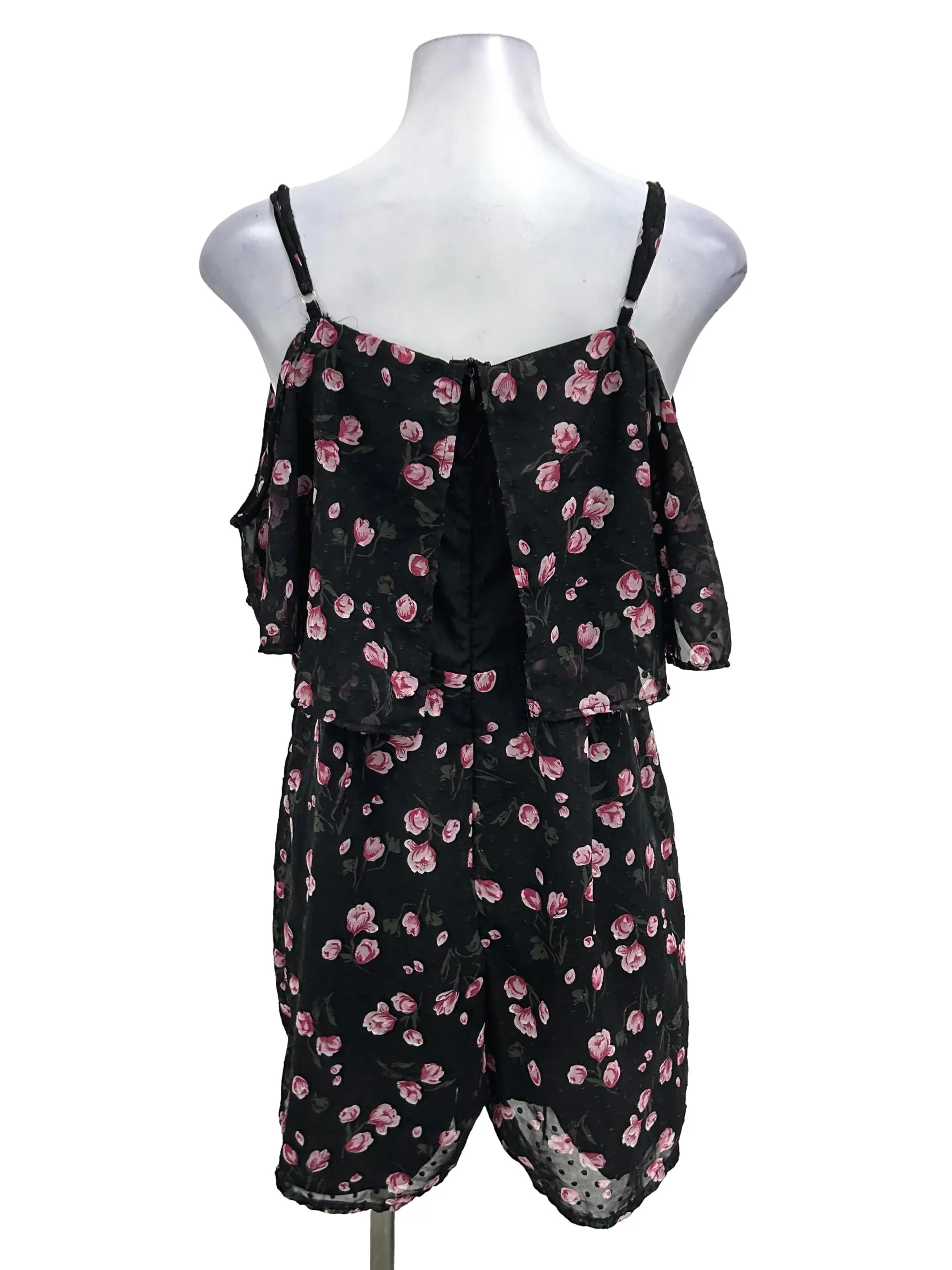 Black Floral Panelled Romper