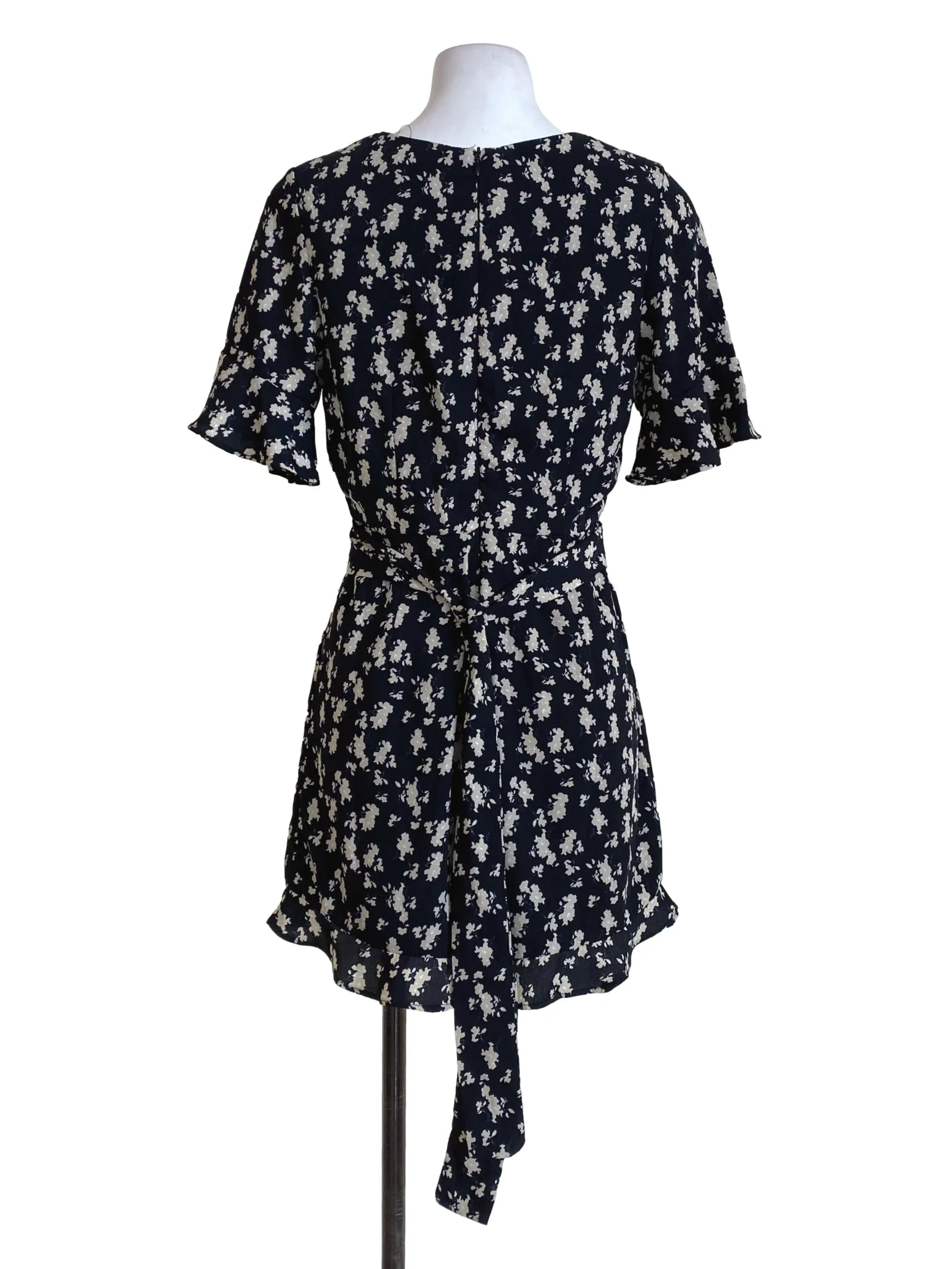 Black Floral V Neck Rompers