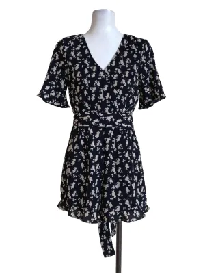 Black Floral V Neck Rompers