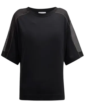 Black Jersey Sheer Sleeve T-Shirt