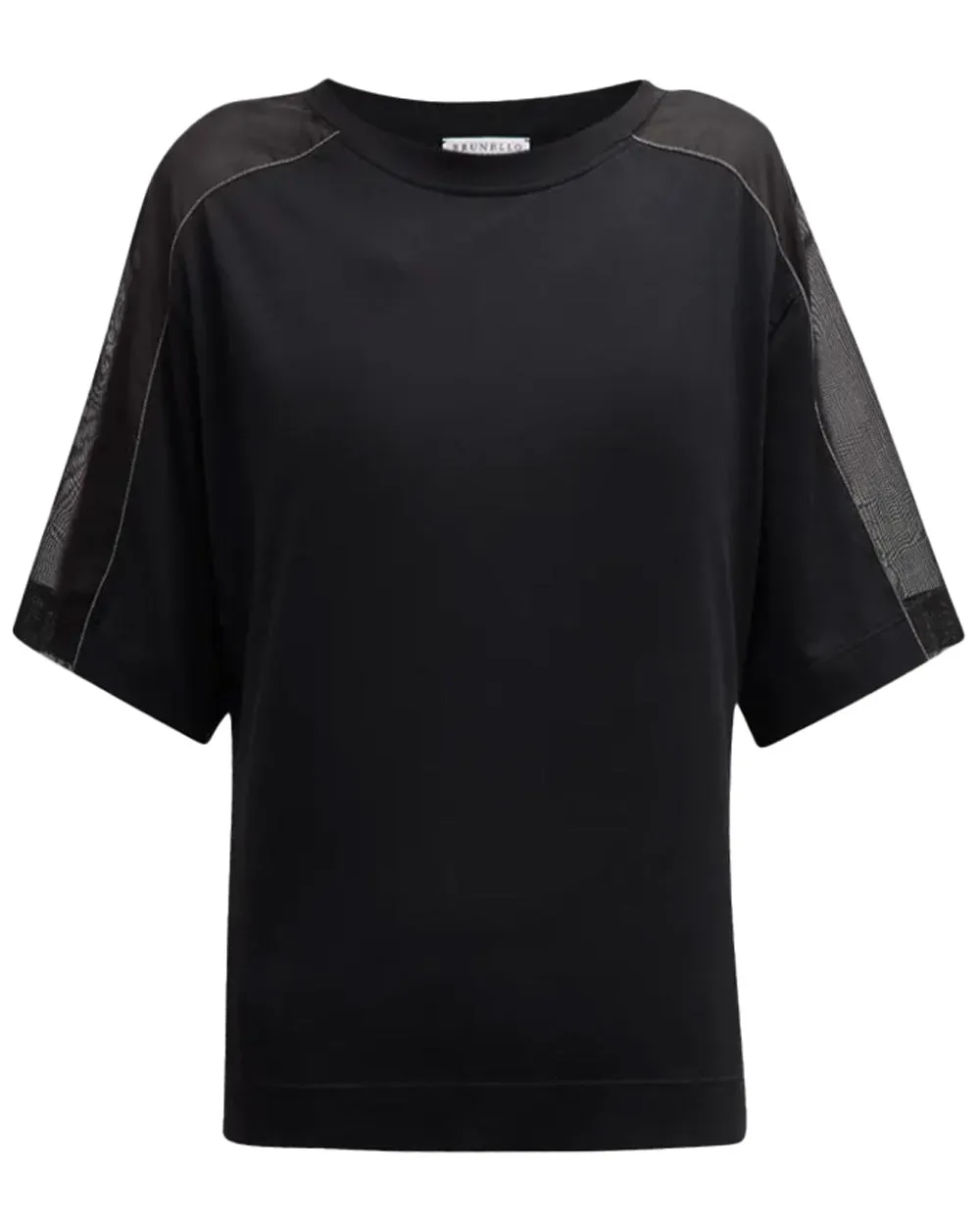 Black Jersey Sheer Sleeve T-Shirt