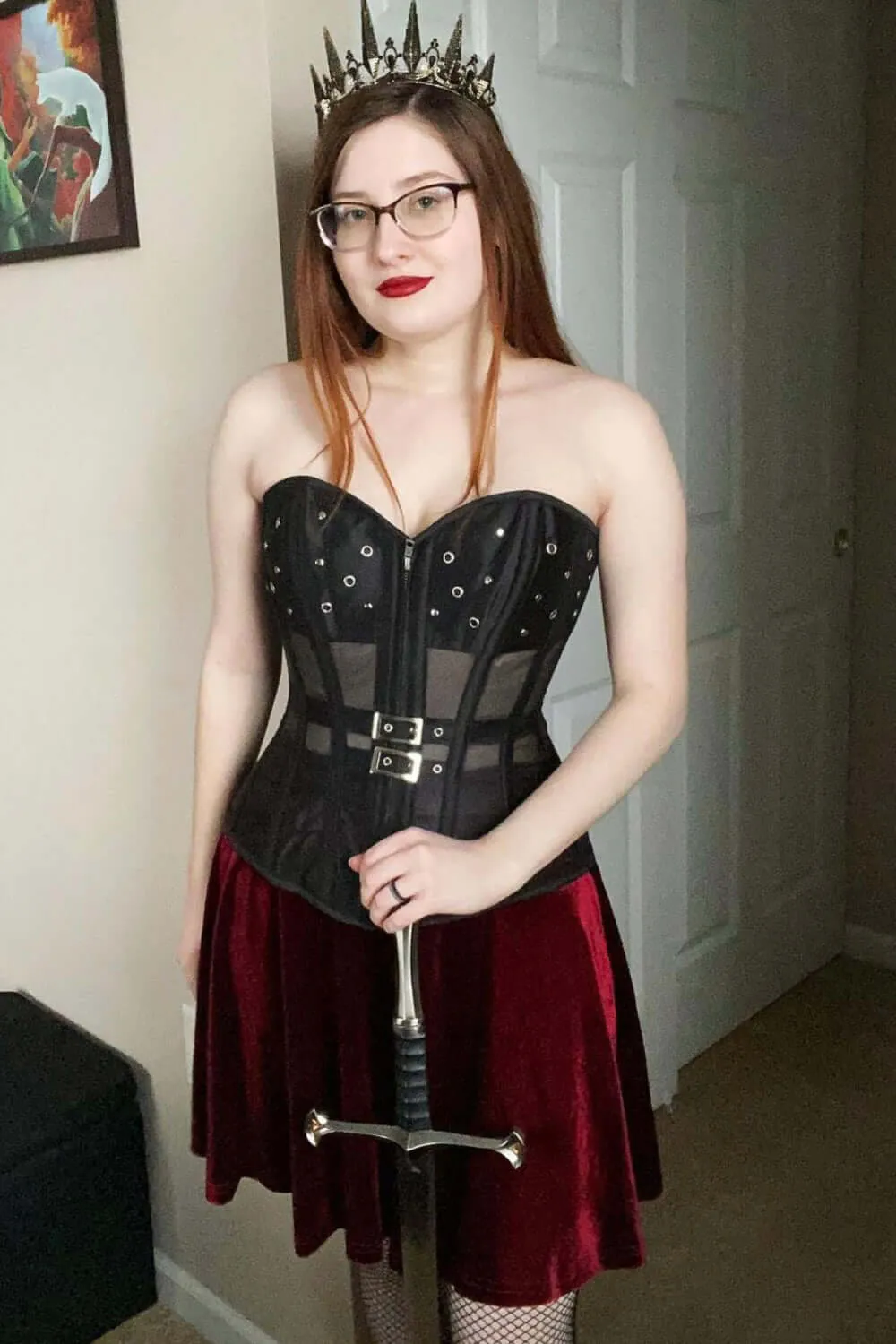 Black Mesh Corset with Front Zip