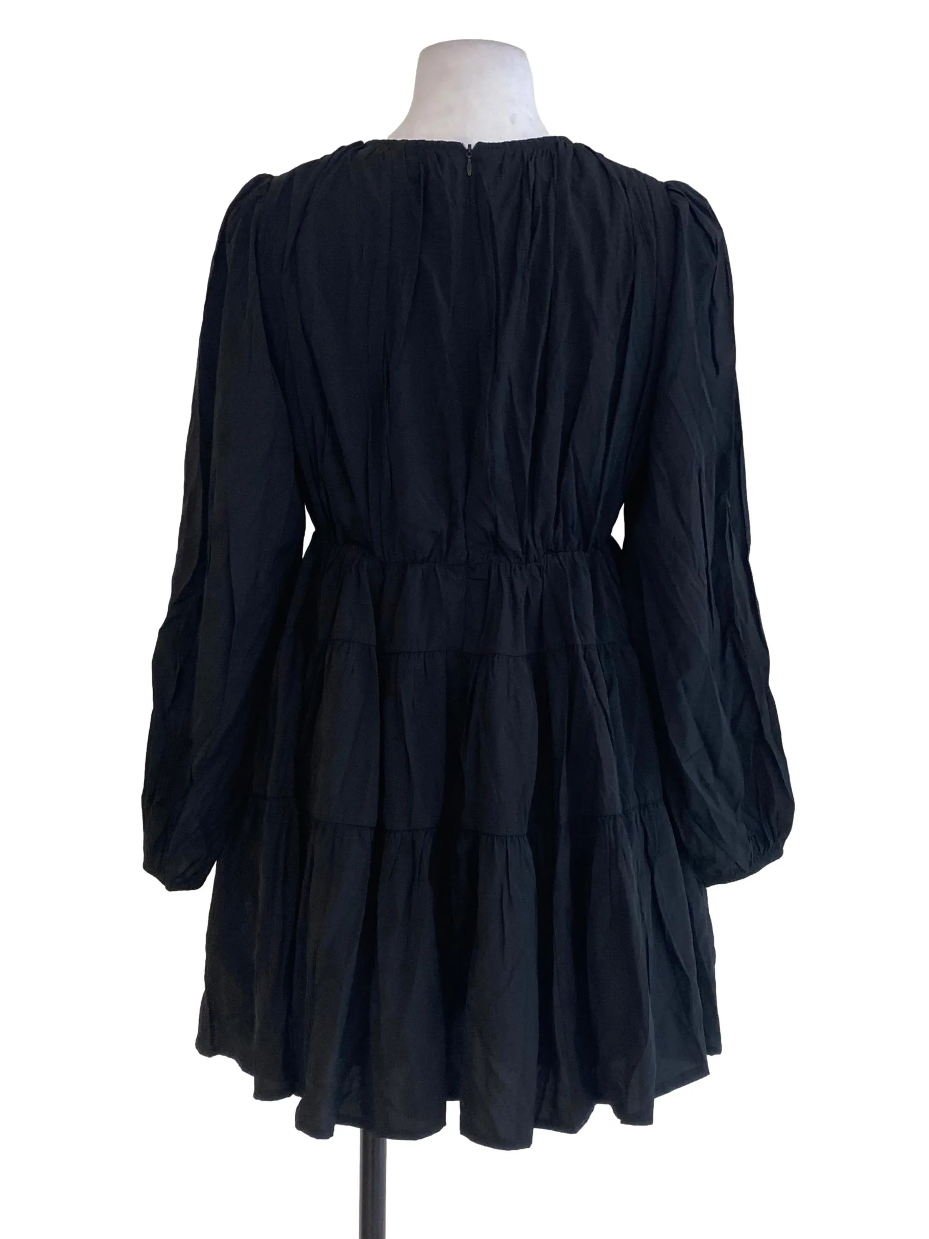 Black Pleated V Neck Rompers