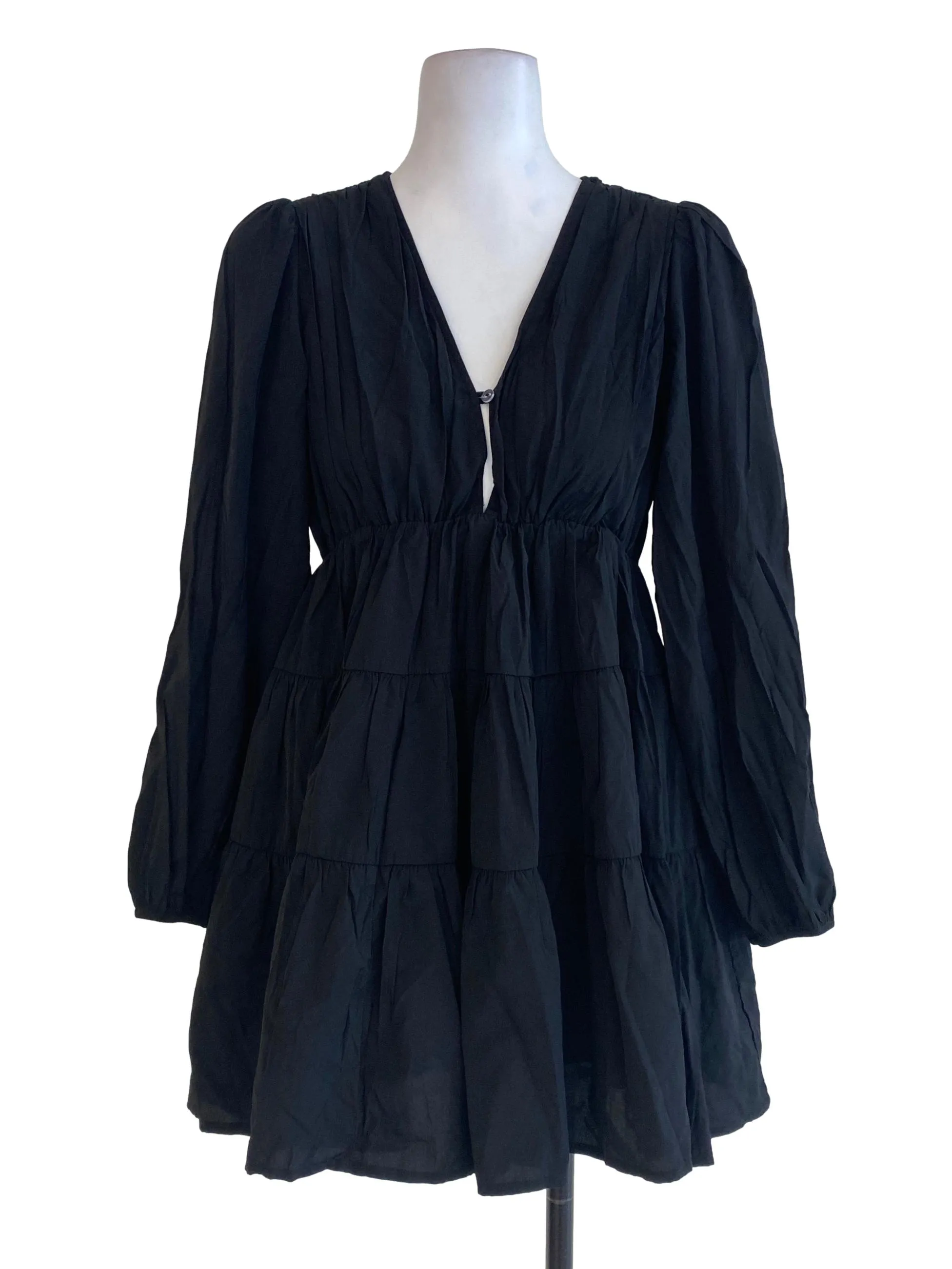 Black Pleated V Neck Rompers