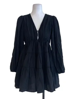 Black Pleated V Neck Rompers