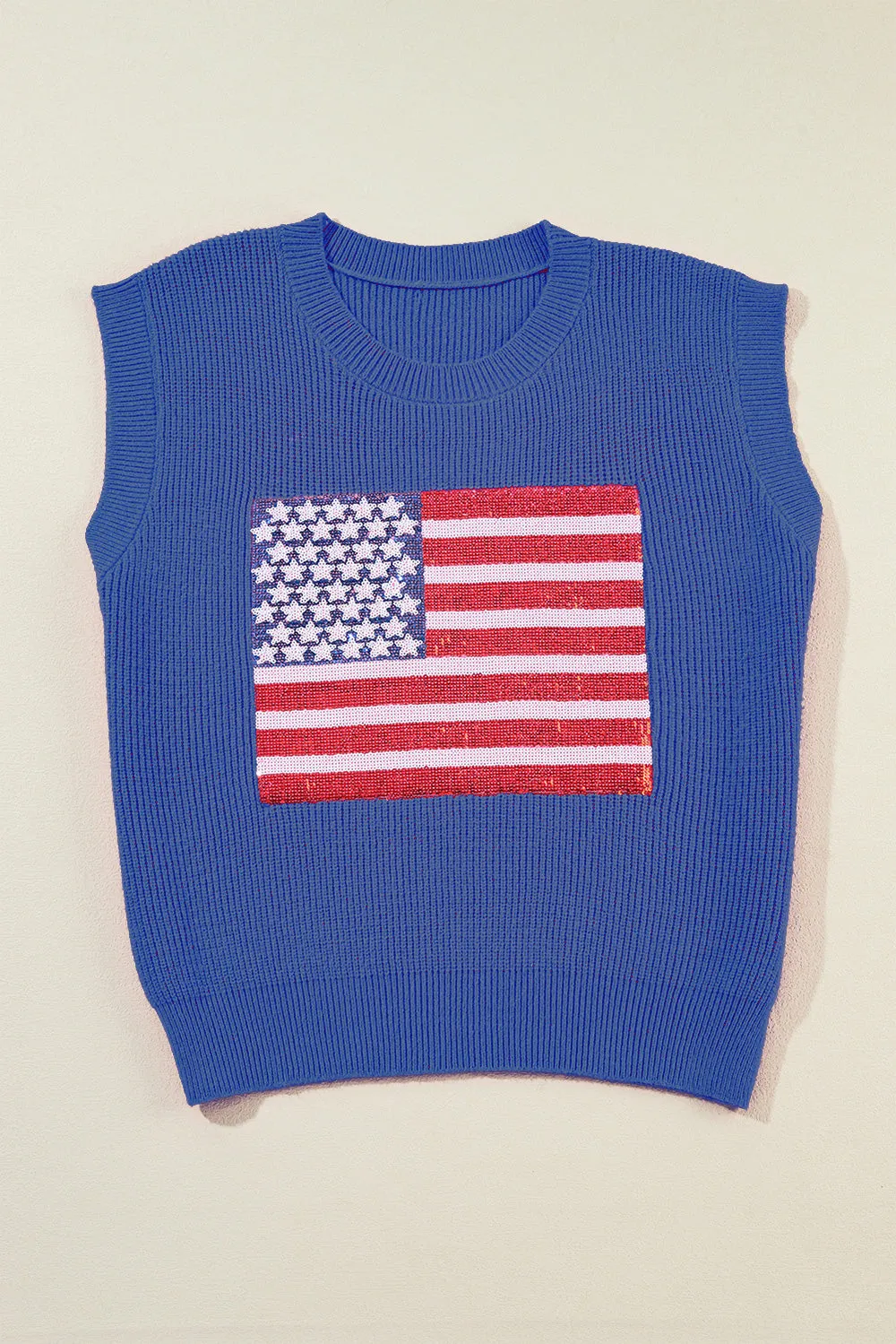Blake Sequin US Flag Round Neck Sweater Vest