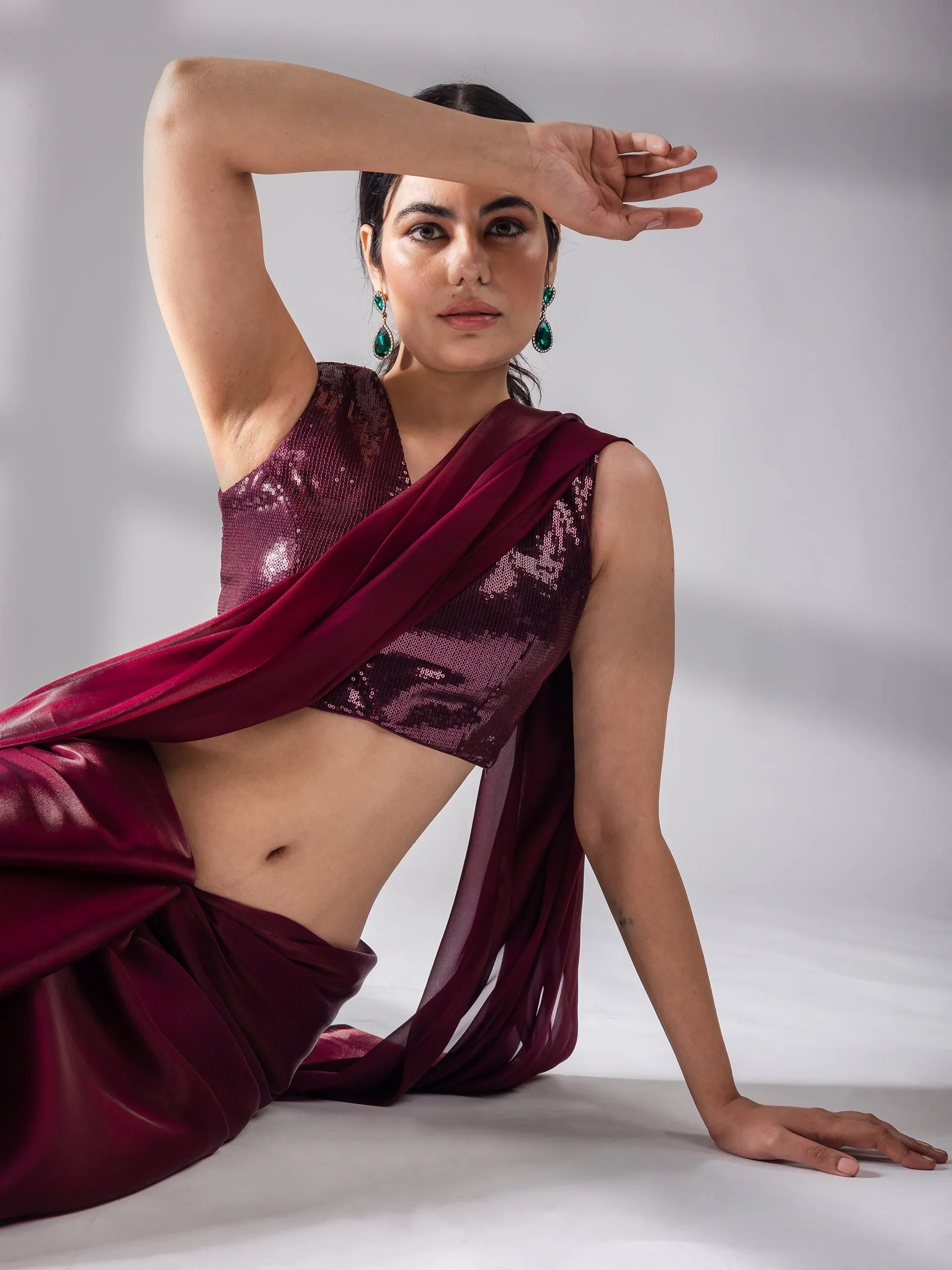 Blouse - Wine Sequin Sleeveless