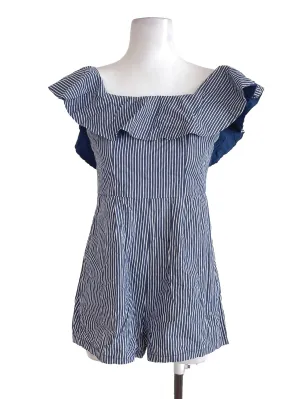 Blue Bengal Stripe Off-Shoulder Romper
