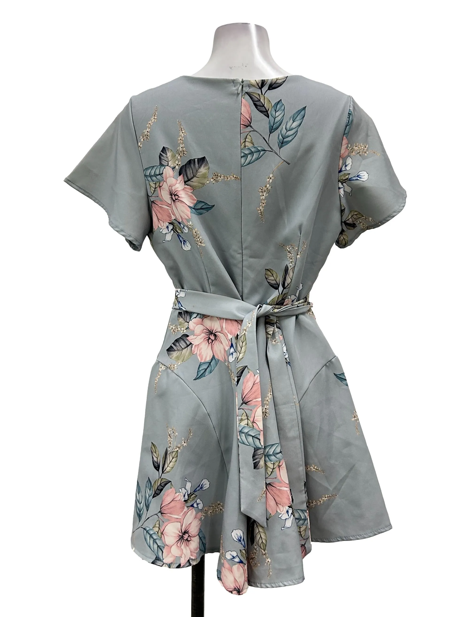Blue Floral Wrap Romper