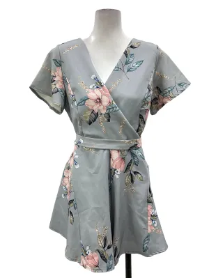Blue Floral Wrap Romper