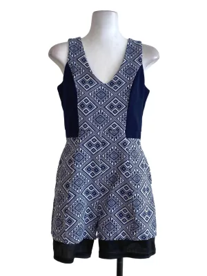 Blue V Neck Tweed Rompers