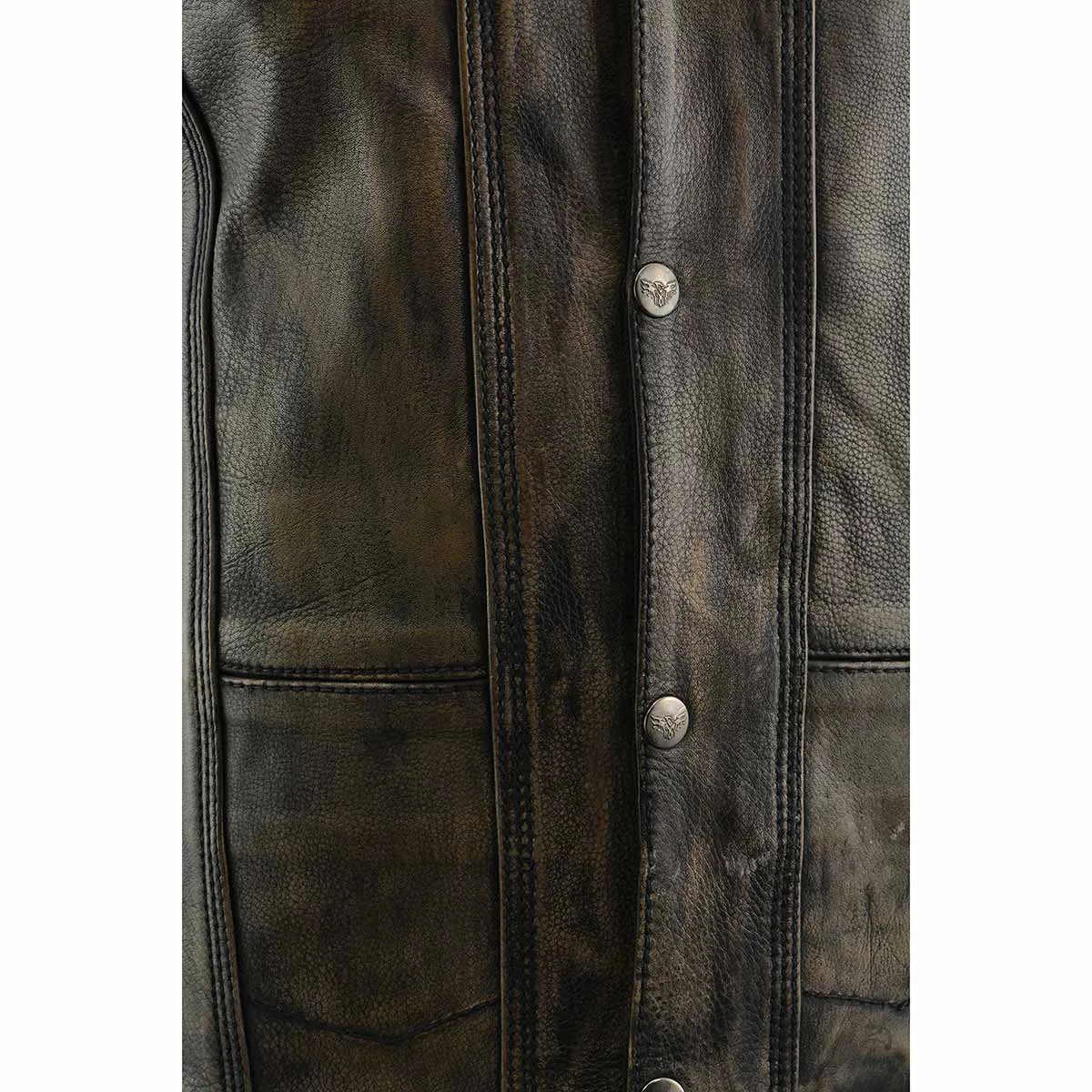 BROWN MLM3540 Men's Roulette Distressed Brown 10 Pocket Motorcycle Leather Vest