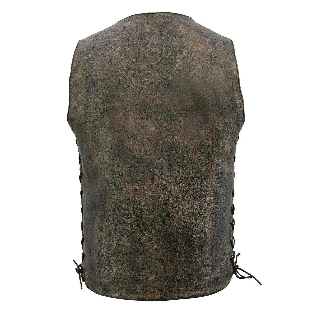 BROWN MLM3540 Men's Roulette Distressed Brown 10 Pocket Motorcycle Leather Vest