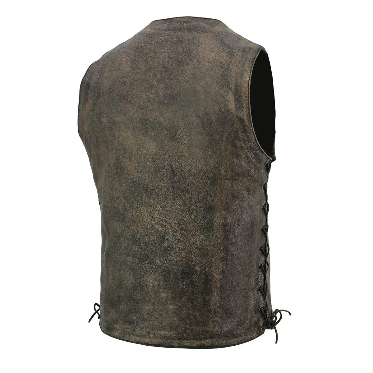 BROWN MLM3540 Men's Roulette Distressed Brown 10 Pocket Motorcycle Leather Vest