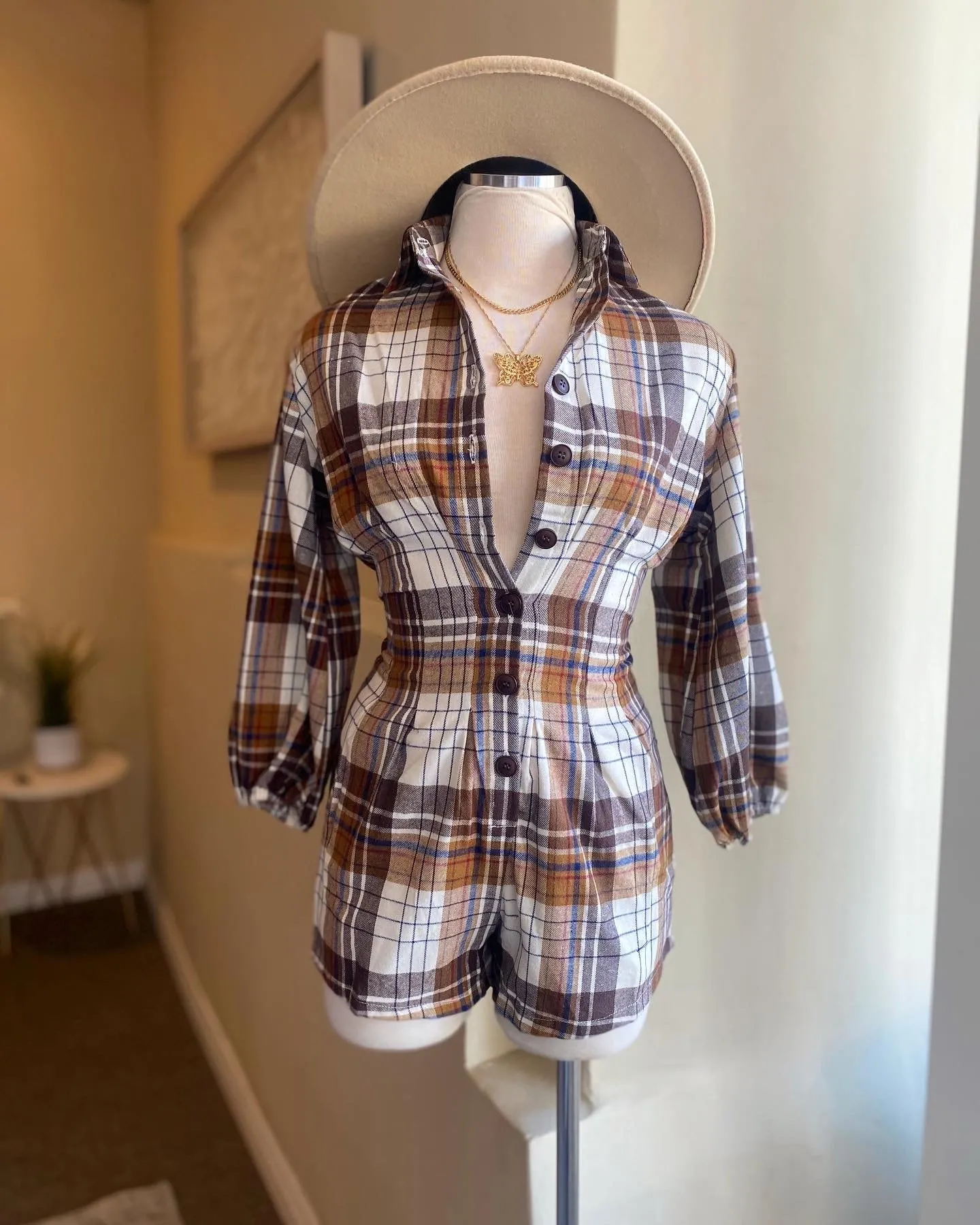 Button Down Plaid Romper
