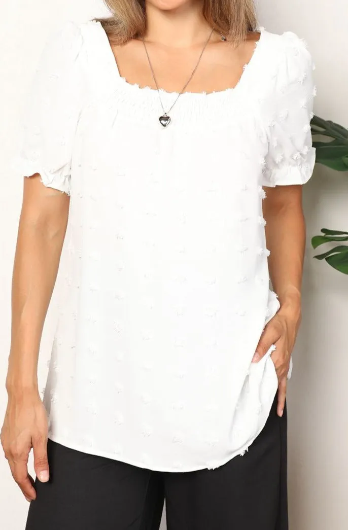 Carrie Swiss Dot Puff Sleeve Square Neck Blouse - Online Exclusive