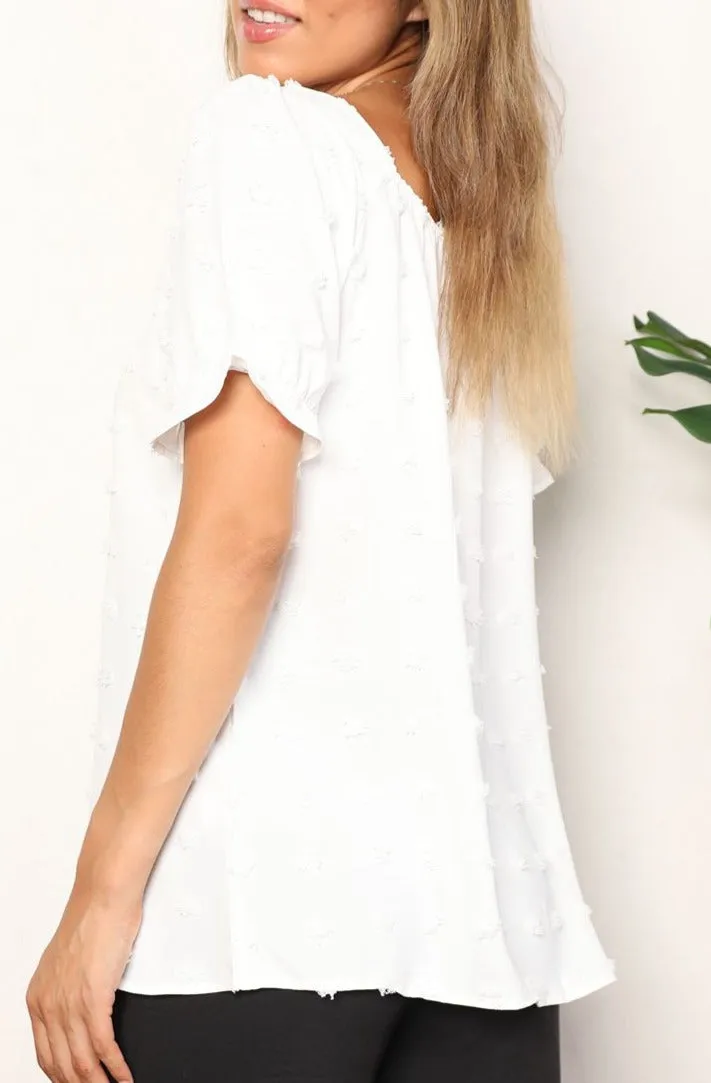 Carrie Swiss Dot Puff Sleeve Square Neck Blouse - Online Exclusive