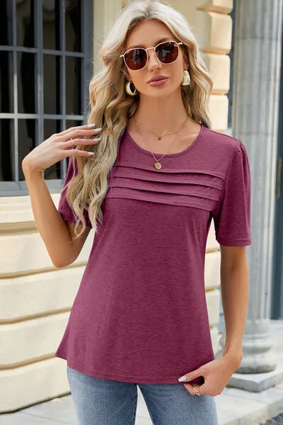 Chalise Ruched Round Neck Short Sleeve T-Shirt