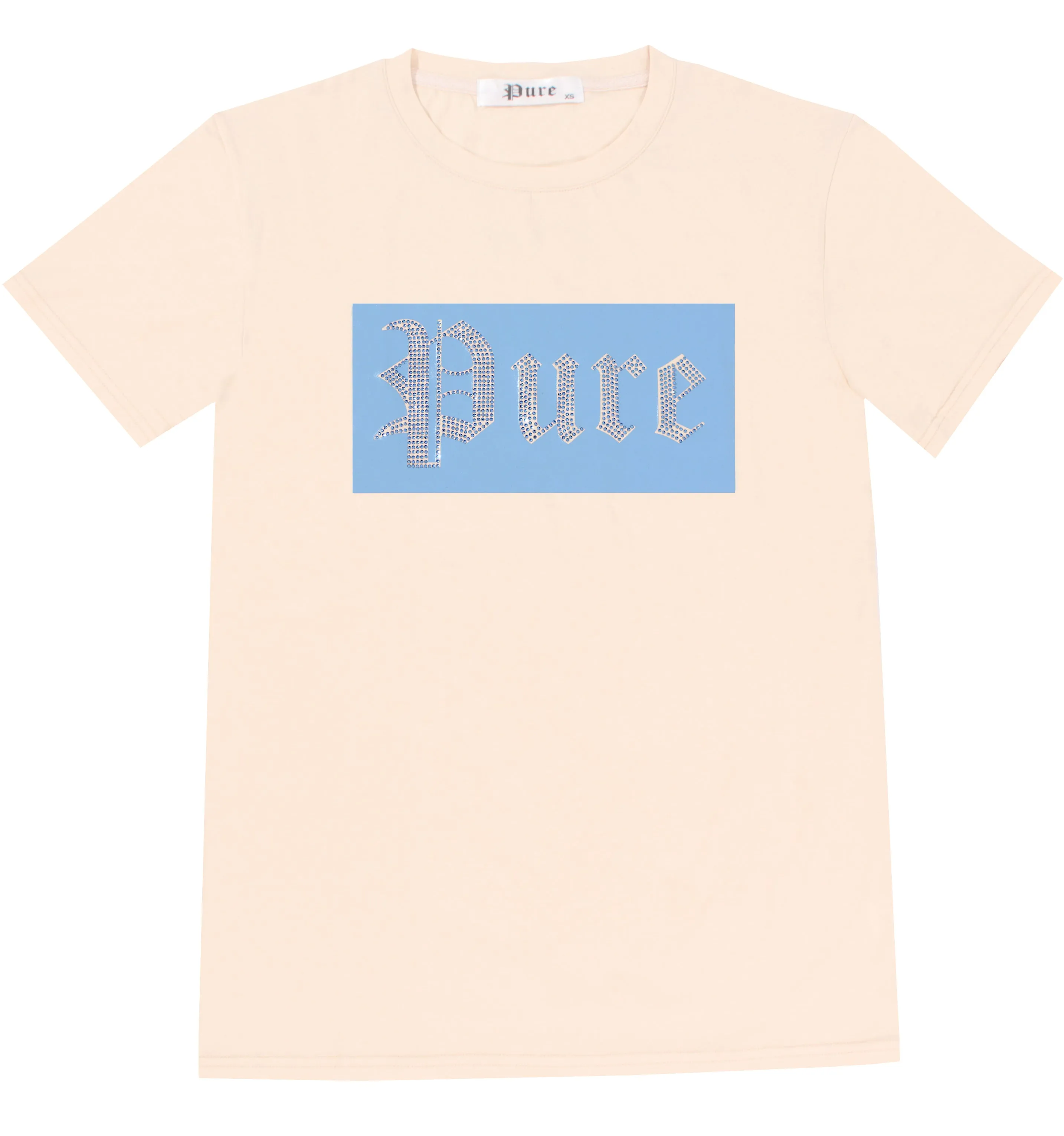 Cream Pure Tee With Blue Diamond Block Logo