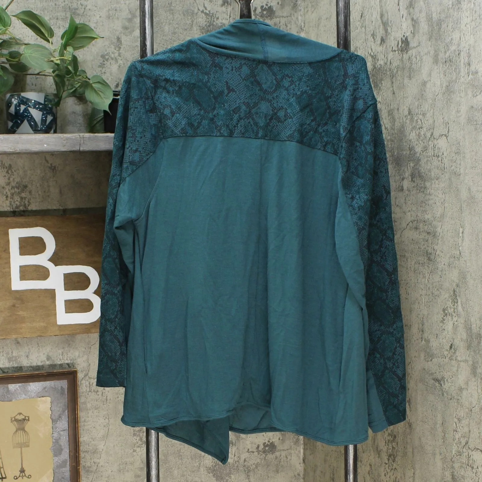 DG2 by Diane Gilman Eco-Ponte Knit Drape Front Easy Jacket Green Snake Large