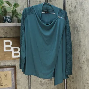 DG2 by Diane Gilman Eco-Ponte Knit Drape Front Easy Jacket Green Snake Large