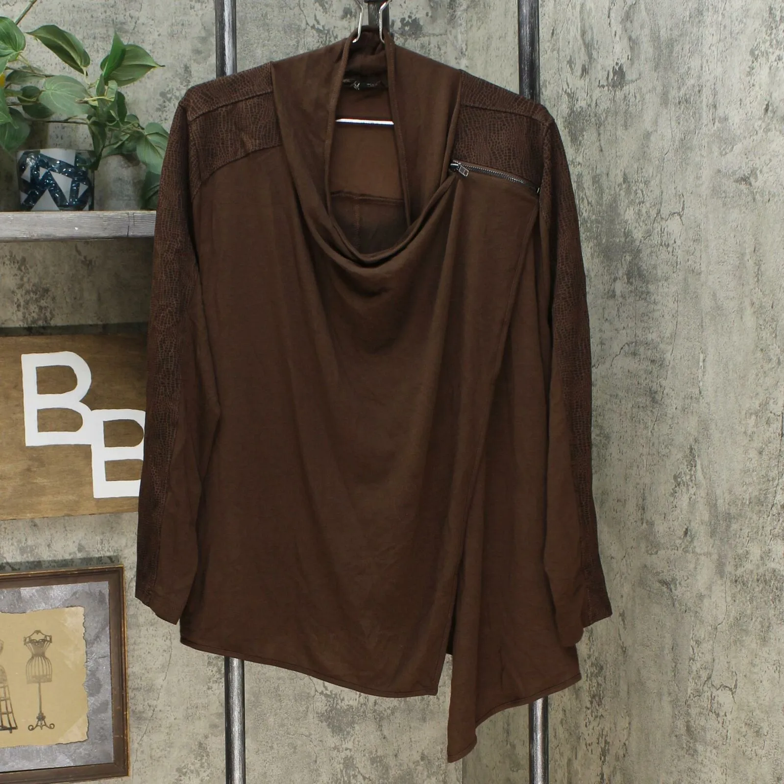 DG2 by Diane Gilman Women's Eco Ponte Drape Front Easy Jacket Espresso Large