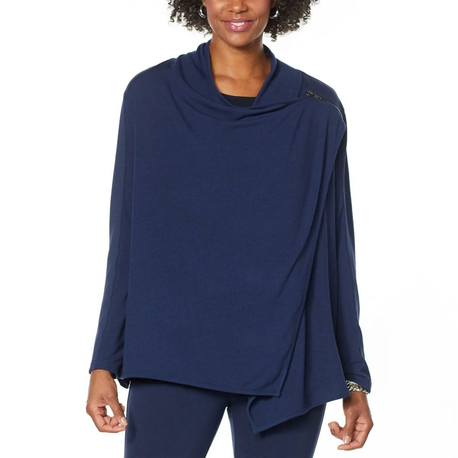 DG2 by Diane Gilman Women's Eco Ponte Knit Drape Front Easy Jacket Navy Large