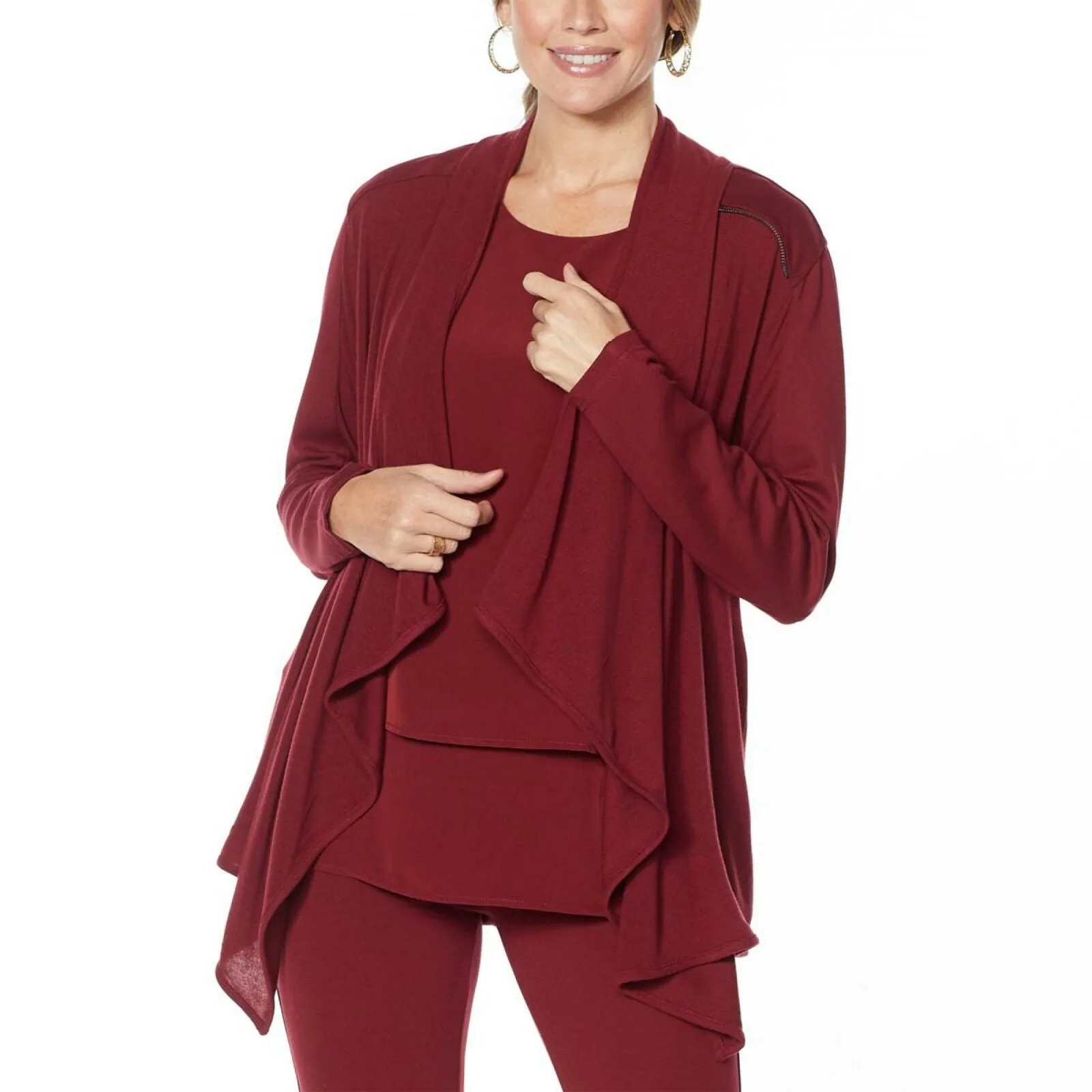 DG2 by Diane Gilman Women's Plus Size Eco Ponte Knit Drape Front Easy Jacket