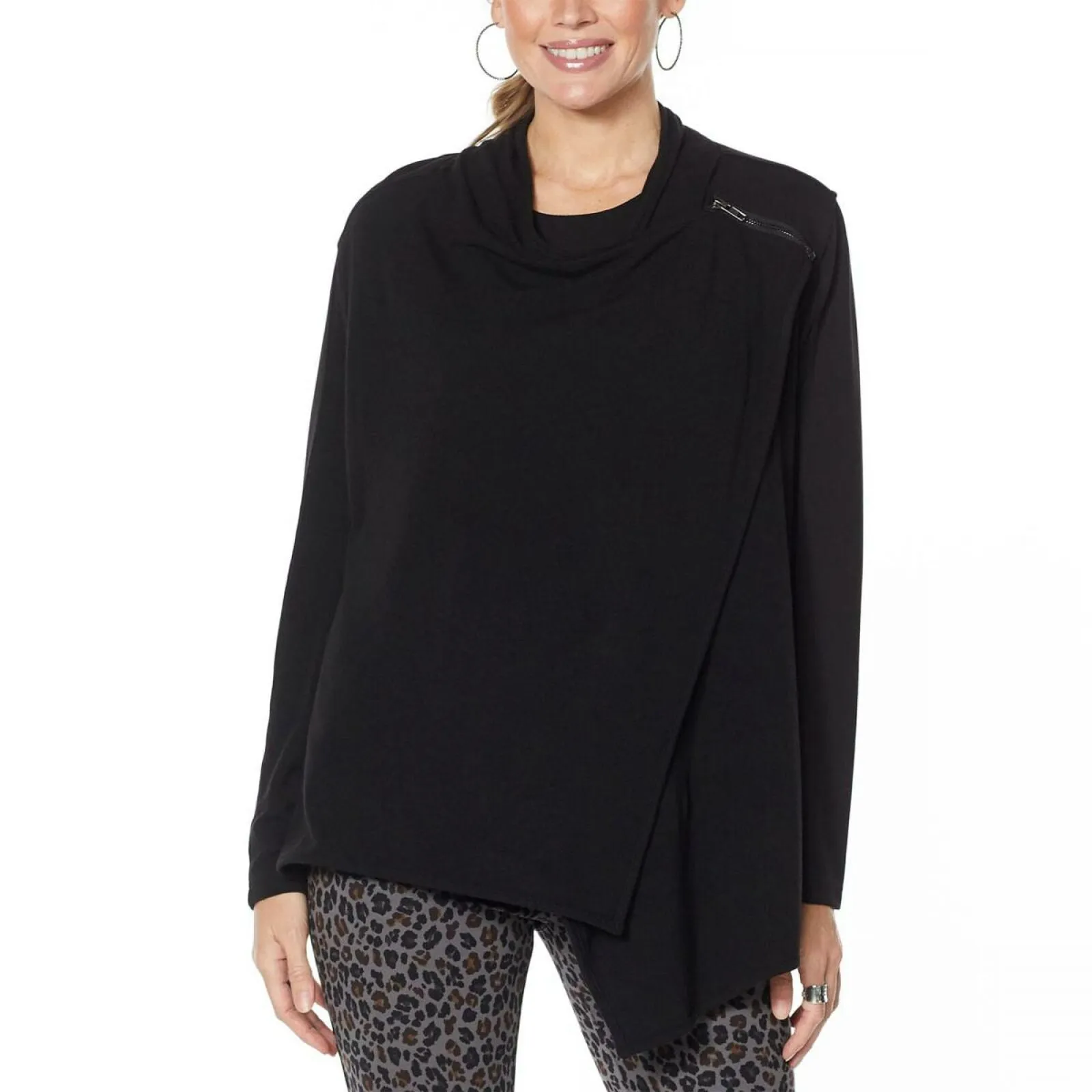 DG2 by Diane Gilman Women's Plus Size Eco Ponte Knit Drape Front Easy Jacket