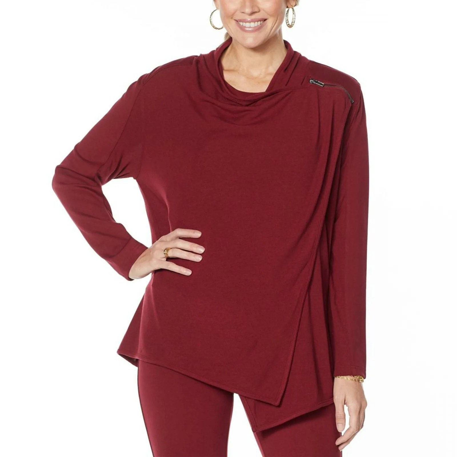 DG2 by Diane Gilman Women's Plus Size Eco Ponte Knit Drape Front Easy Jacket