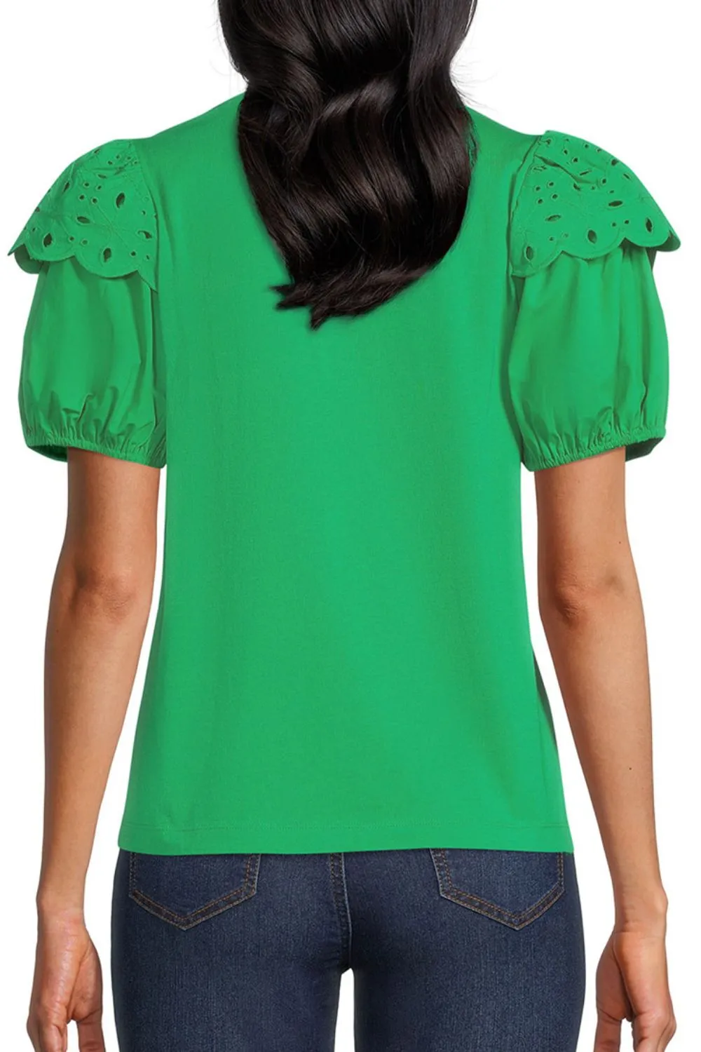 Dia Eyelet Round Neck Short Sleeve Blouse
