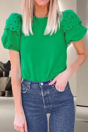 Dia Eyelet Round Neck Short Sleeve Blouse