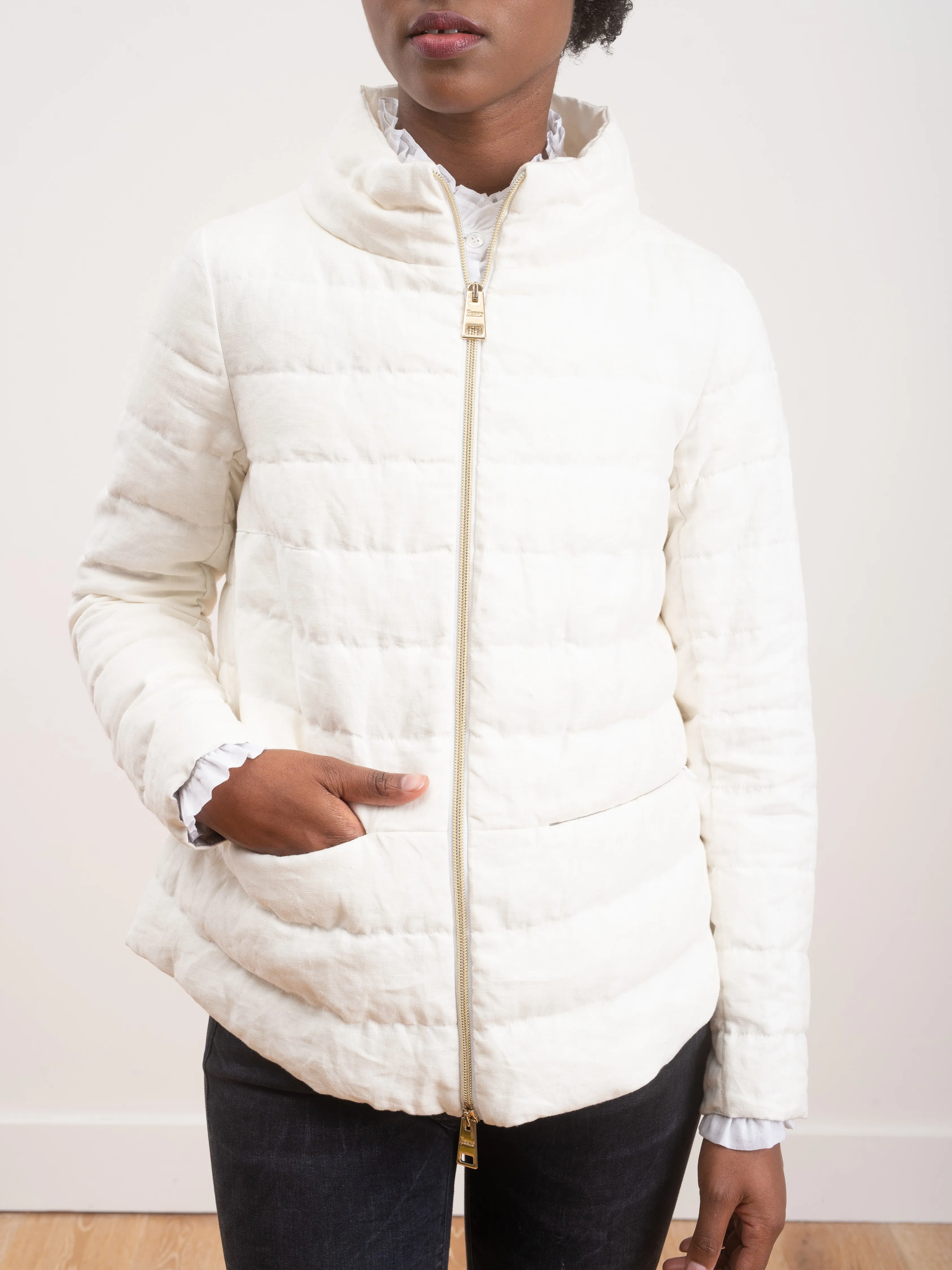 down linen jacket - white
