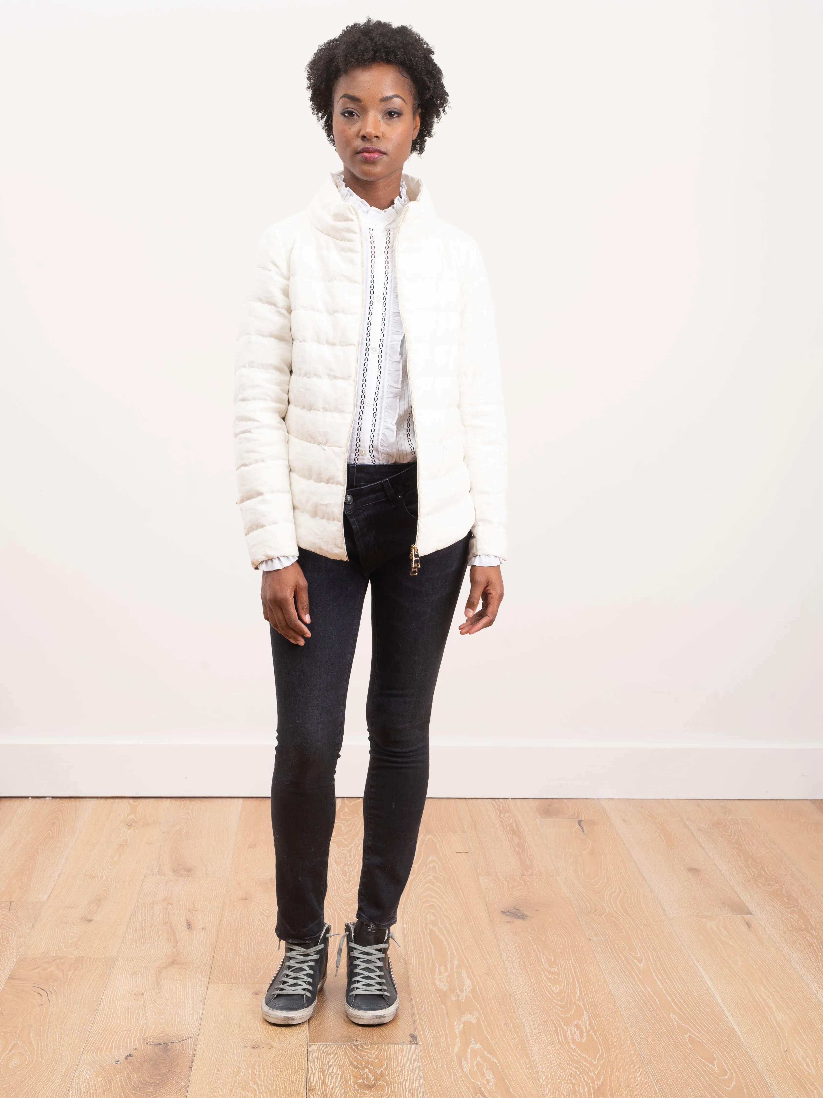 down linen jacket - white