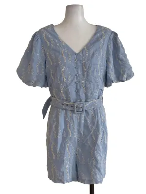Dusty Blue Embridary Rompers
