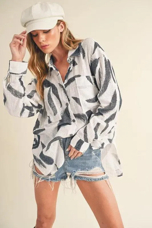 Elevate Your Summer Style with the High-Low Printed Button-Up Shirt