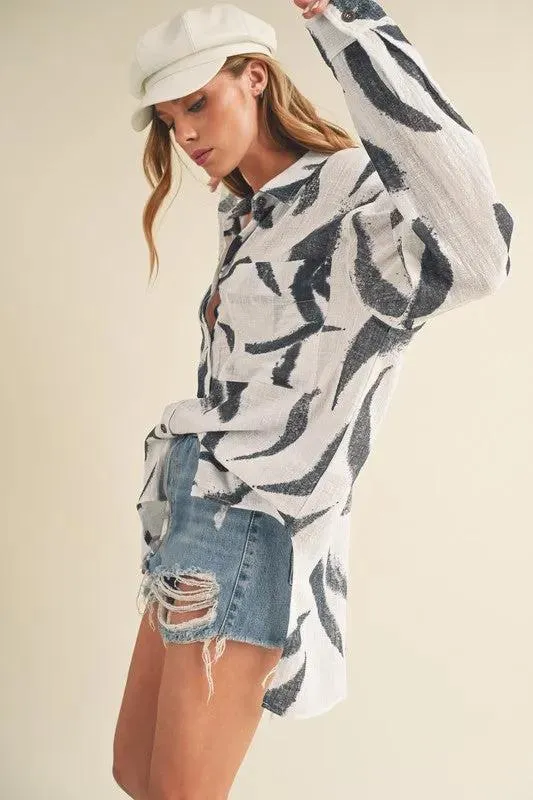 Elevate Your Summer Style with the High-Low Printed Button-Up Shirt