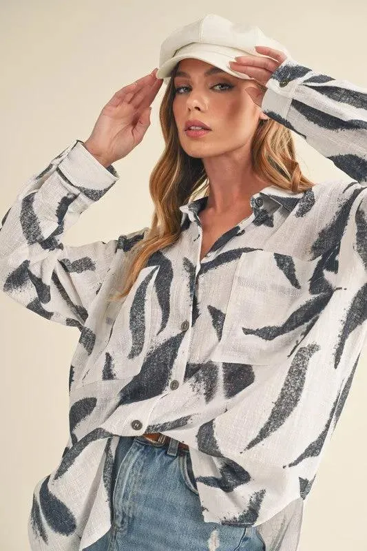 Elevate Your Summer Style with the High-Low Printed Button-Up Shirt