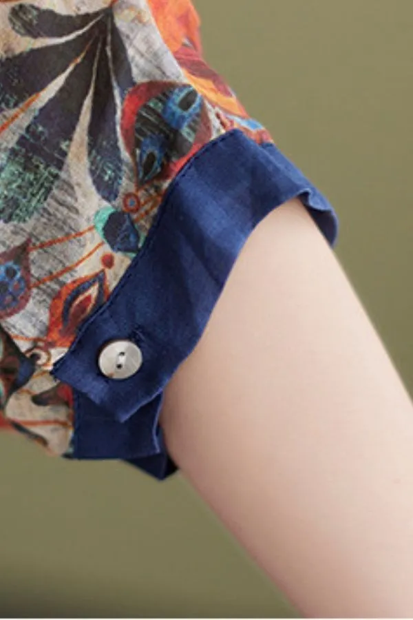 Floral Printing Round Neck Blouse