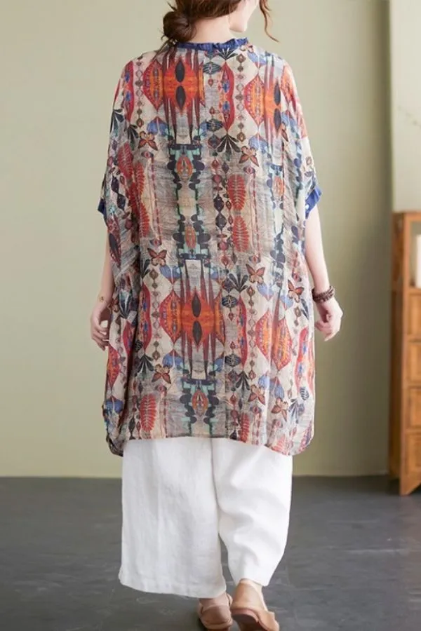 Floral Printing Round Neck Blouse