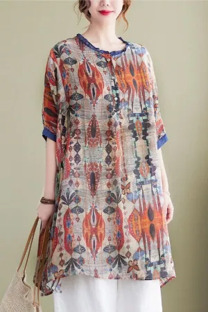 Floral Printing Round Neck Blouse